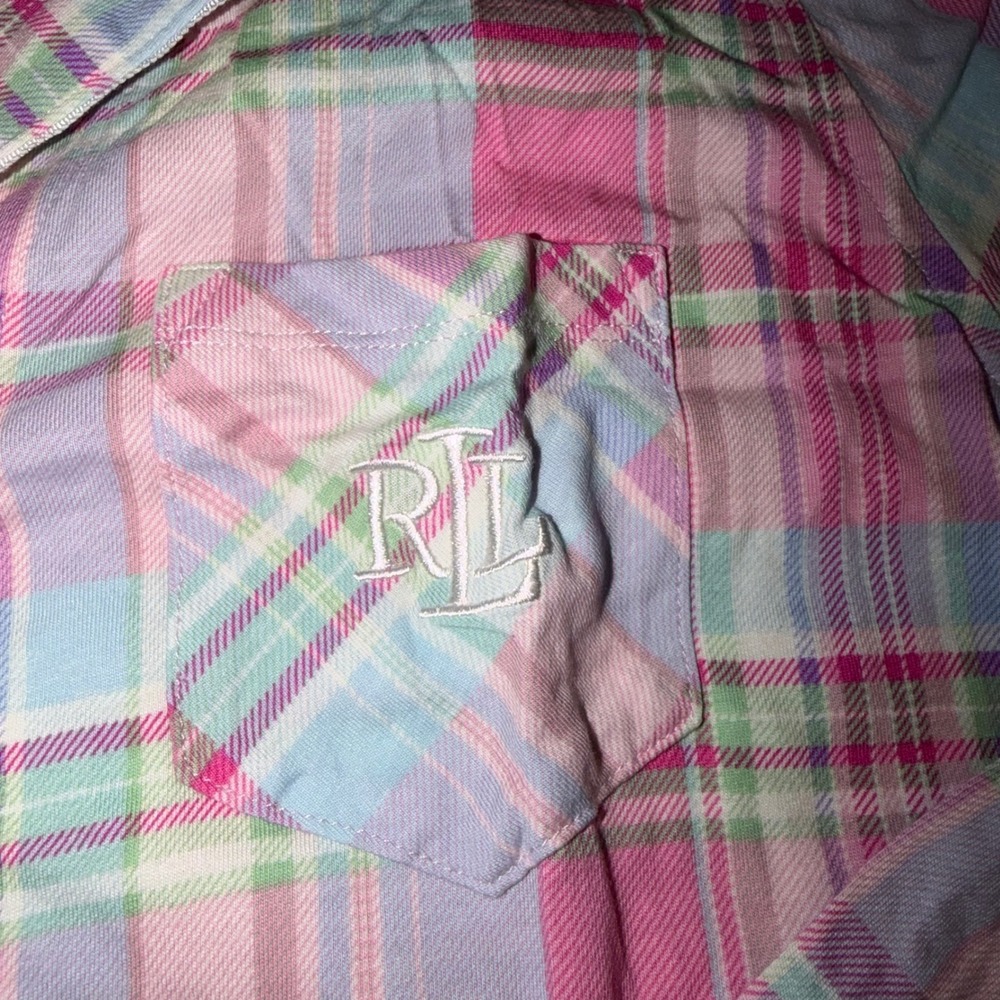 Lauren Ralph Lauren Pink Plaid Pajama Set Womens Large Button Down Sleepwear - Picture 4 of 8